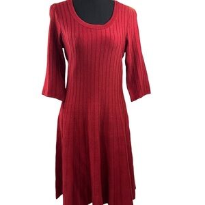 NIC+ZOE Red Ribbed Midi Dress with 3/4 Sleeves